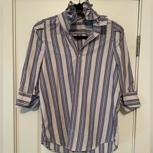 KMJ Striped Purple and Gray Women’s Shirt with Ruffled Collar Size XS